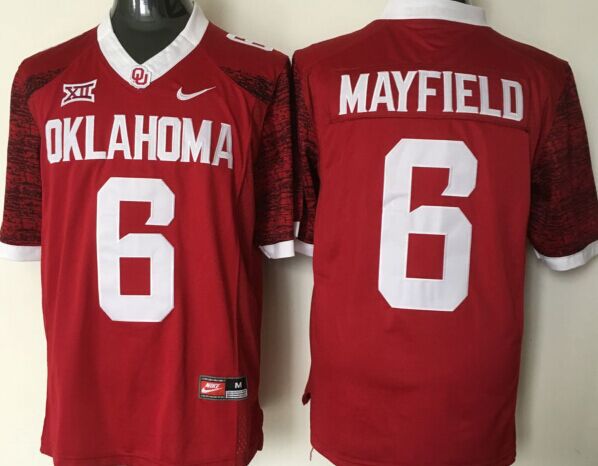 Men Oklahoma Sooners #6 Mayfield Red Nike 2025 NCAA Jersey style 1
